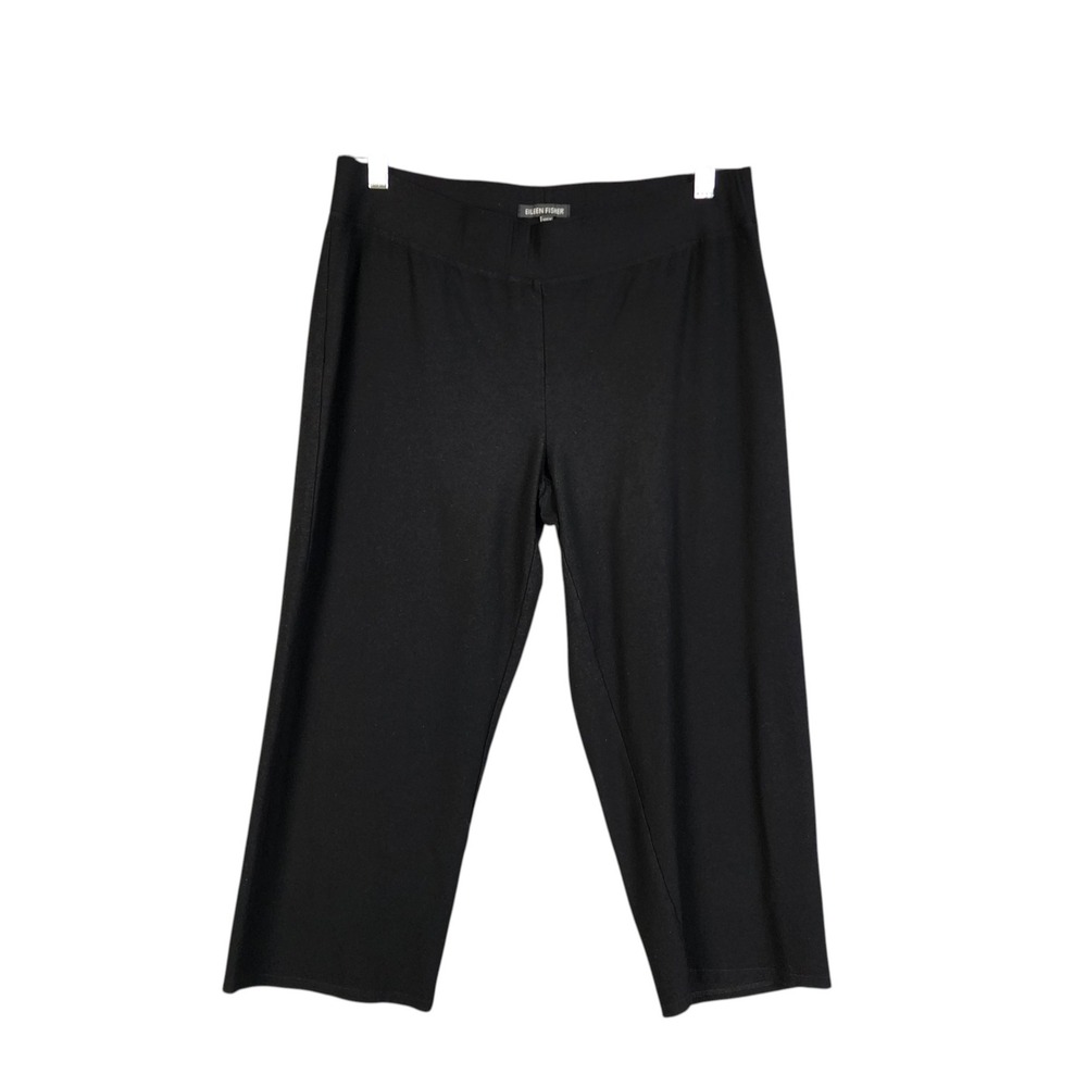Eileen Fisher Womens Black Stretch Jersey Cropped Pants Straight Leg Size Medium - Picture 1 of 13